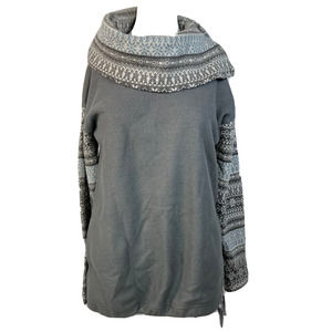 Saturday Sunday Sweater Womens Sz XS Gray Wool Fair Isle Cowl‎ Turtleneck Tunic